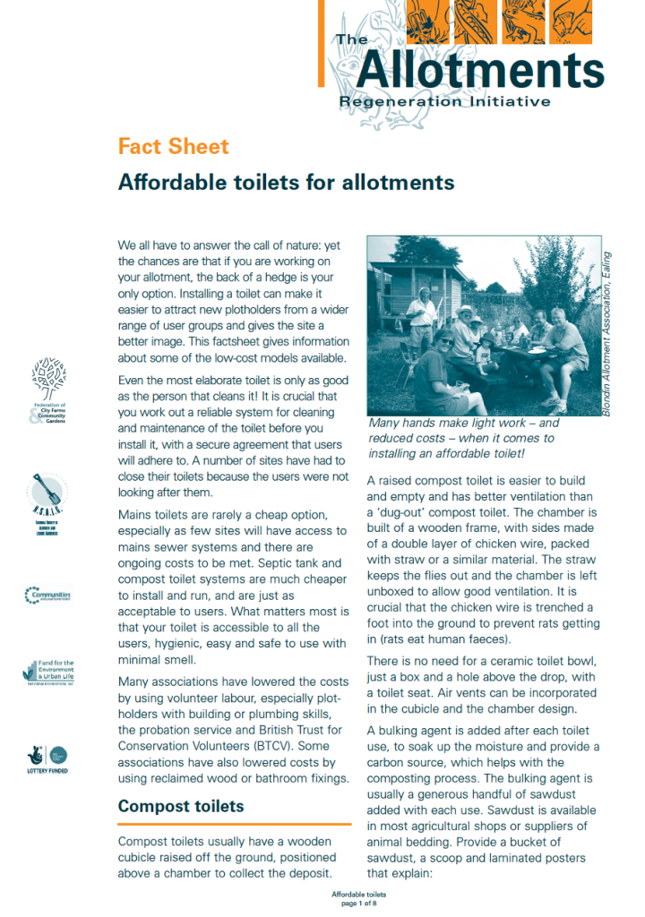 "Affordable toilets for allotments" Allotments Regeneration Initiative (2nd Edition, 2010)