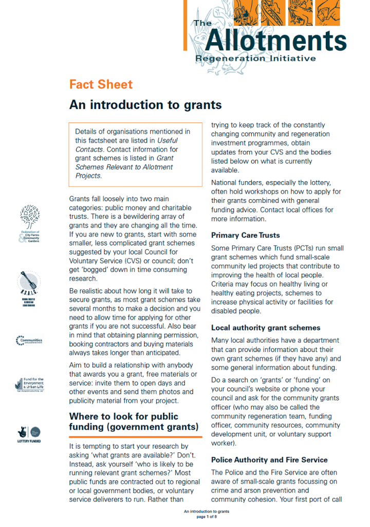 PACK: "A Guide to Fund for Allotments Associations" Allotments Regeneration Initiative (2nd Edition, 2010)