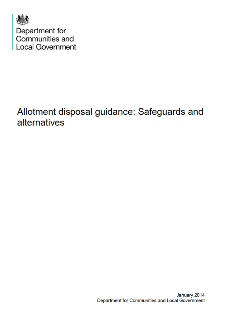 Cover of "Allotment disposal guidance: Safeguards and alternatives"  Department of Communities and Local Government (2014)
